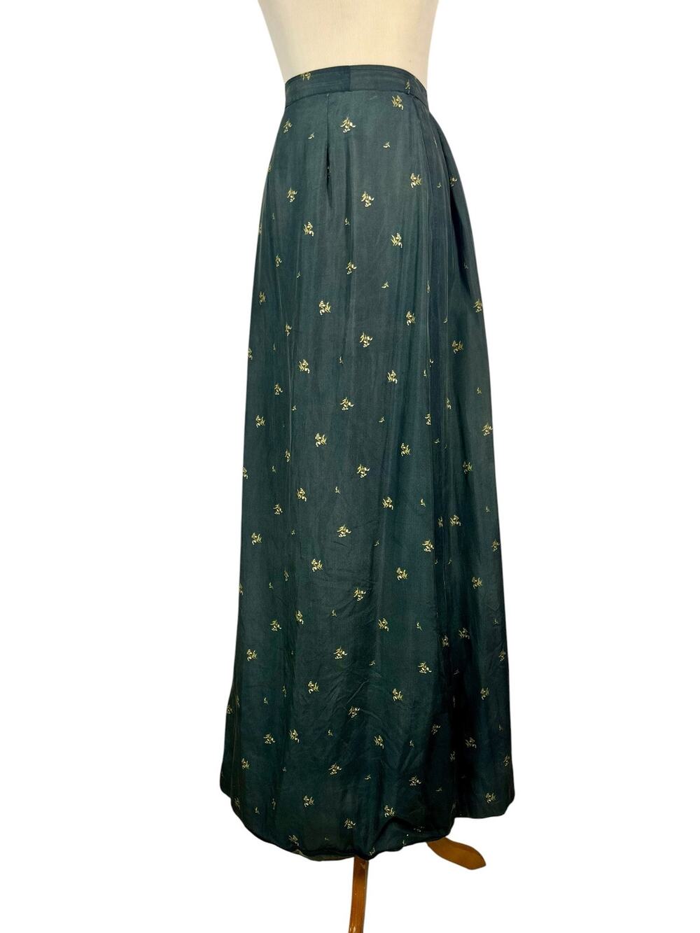 Antique 1890s Victorian Blue Floral Cotton Skirt Linen Lined Train Petticoat